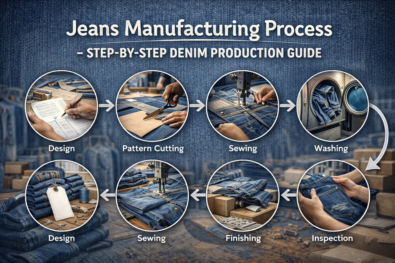 jeans manufacturing process from fabric selection to finishing