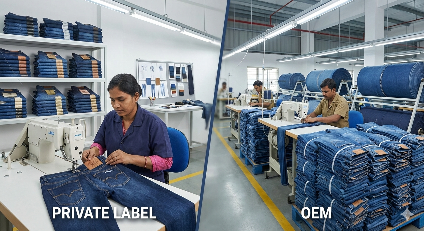 private label vs OEM jeans manufacturing for denim brands